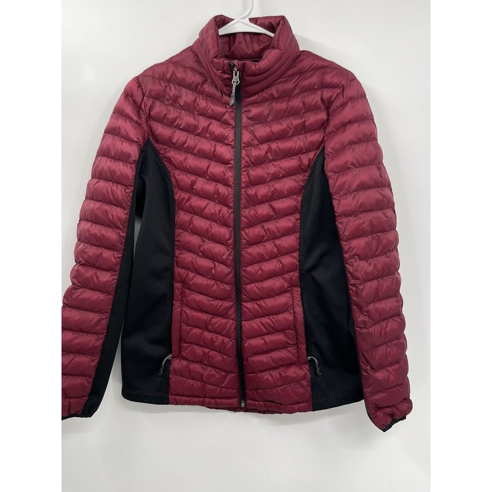 32‎ Degrees Heat S Puffer Jacket Women Burgundy Black Mixed Media Zip Up 1309846